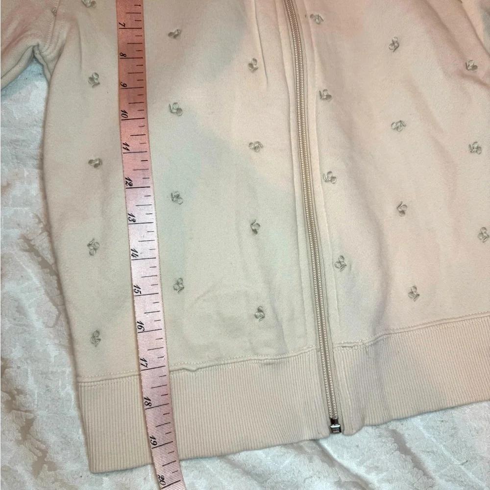 Bonpoint Ecru Cherry Print Zip-Up cream full zip hoodie